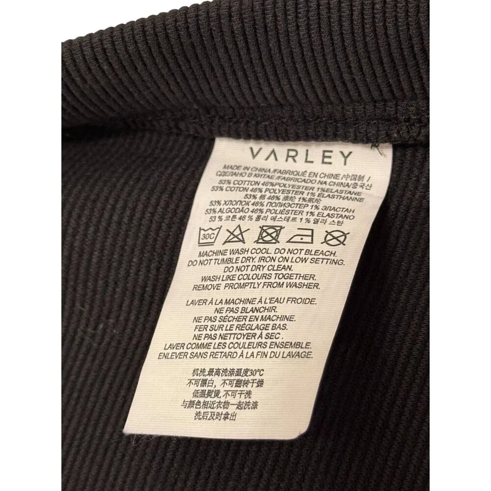 NWT Varley Manning Sweatshirt XS Black Side Zippers Long Sleeve‎ Ribbed Crewneck
